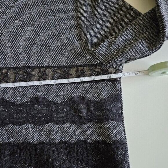 Intrend Max Mara Top Womens L Gray Black Pullover LS Lace Satin Sheer Whimsigoth - Picture 5 of 15